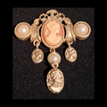 Vintage Cameo-Style Brooch with Faux Pearl Accents