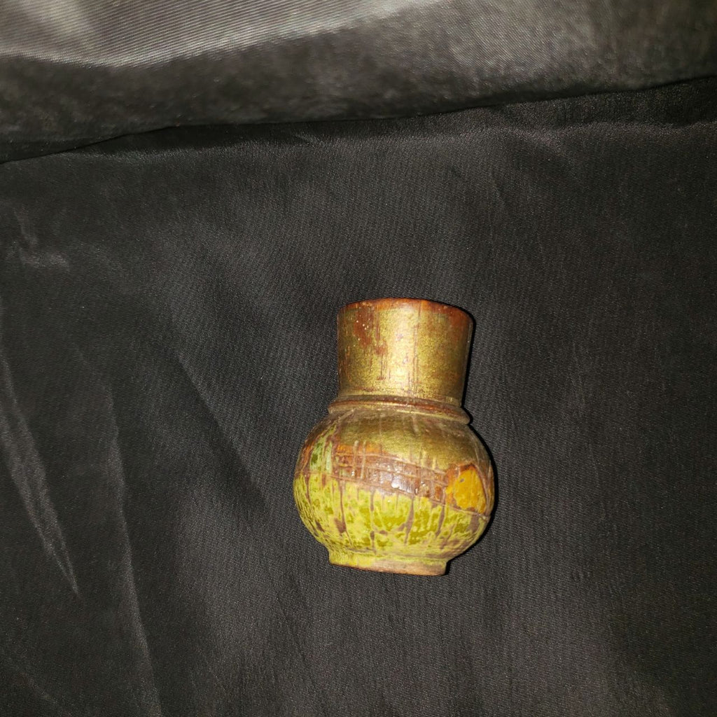 Vintage Studio Pottery Bud Vase with Green and Ochre Glaze
