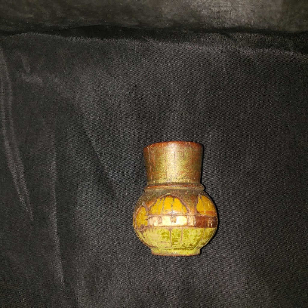 Vintage Studio Pottery Bud Vase with Green and Ochre Glaze