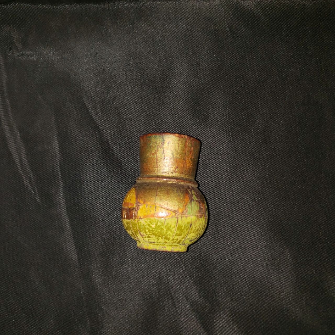 Vintage Studio Pottery Bud Vase with Green and Ochre Glaze