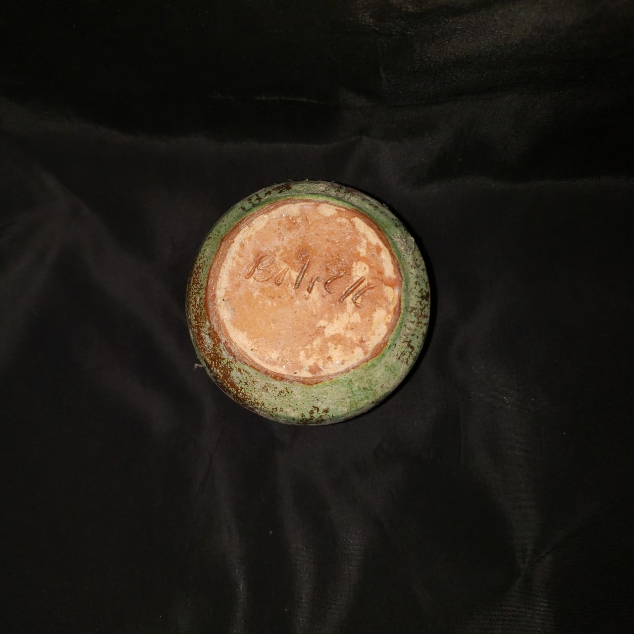 Vintage Signed Studio Pottery Pierced Votive Holder with Green Glaze