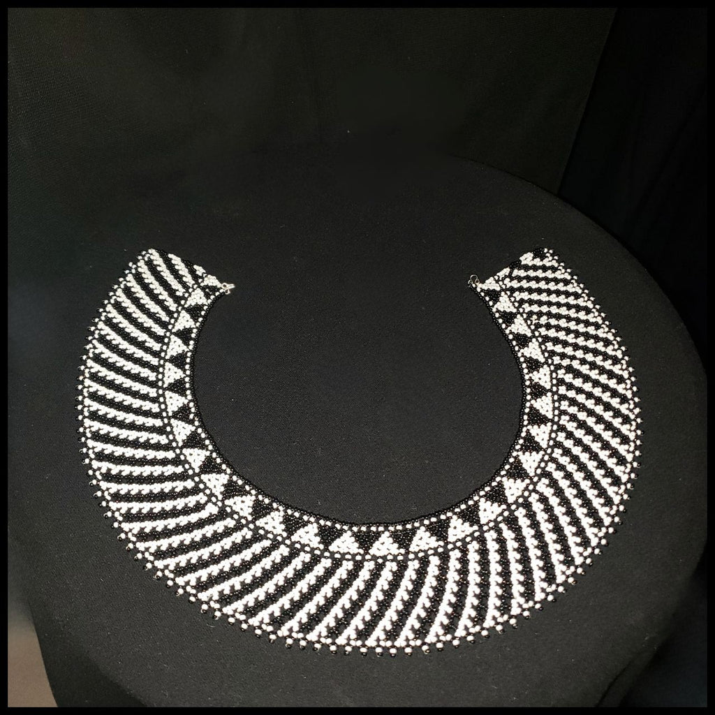 Vintage Black & White Seed Beaded Bohemian Collar Necklace