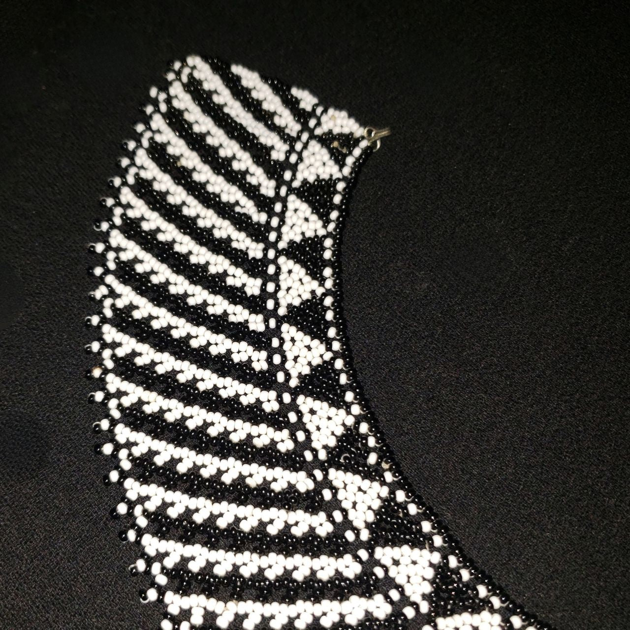 Vintage Black & White Seed Beaded Bohemian Collar Necklace