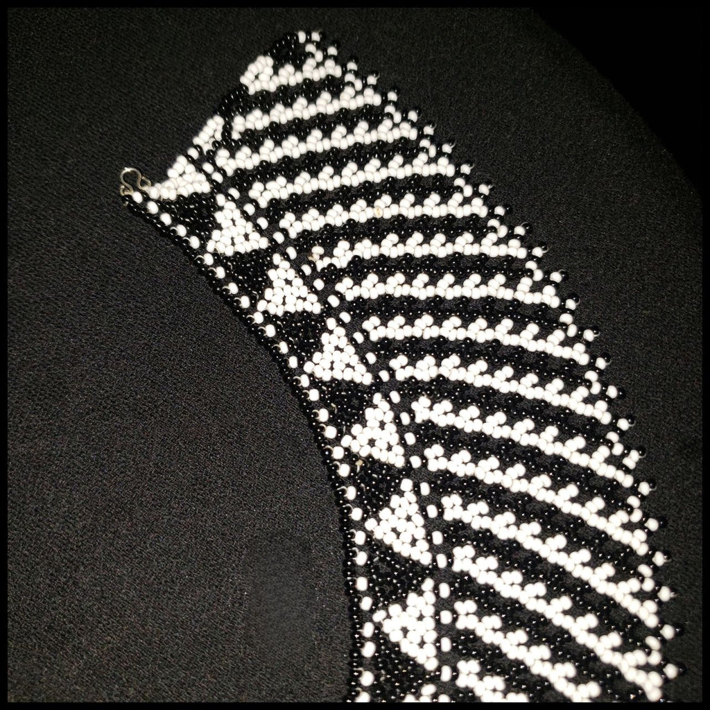 Vintage Black & White Seed Beaded Bohemian Collar Necklace