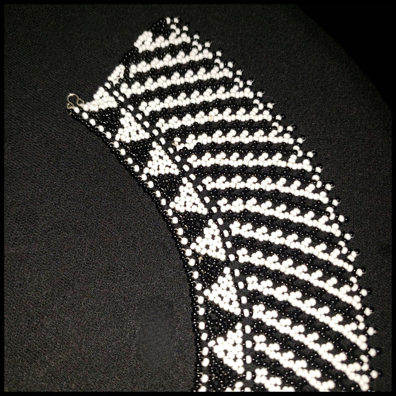 Vintage Black & White Seed Beaded Bohemian Collar Necklace