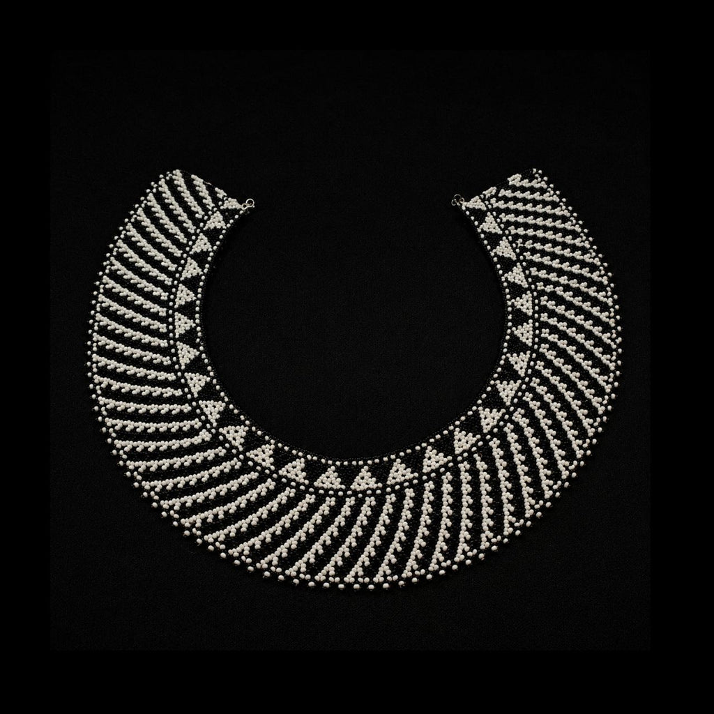 Vintage Black & White Seed Beaded Bohemian Collar Necklace