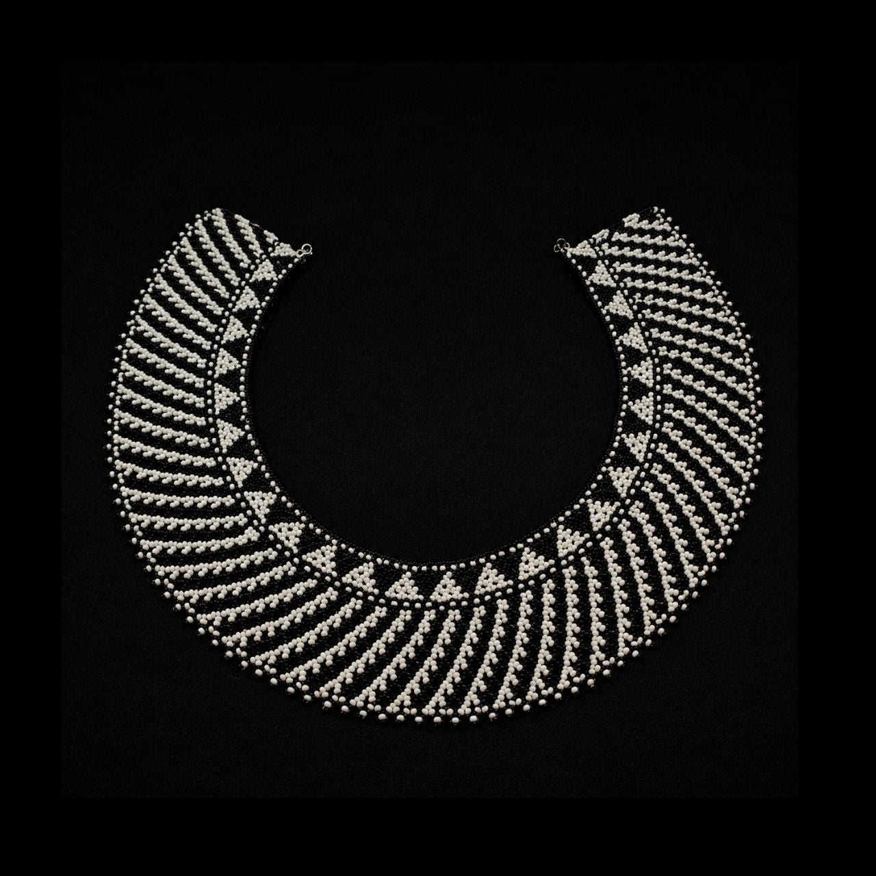 Vintage Black & White Seed Beaded Bohemian Collar Necklace