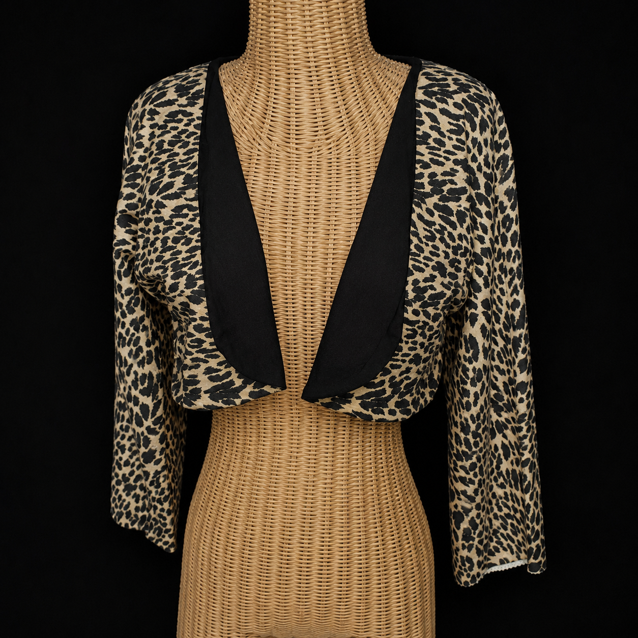 Vintage Leopard Print Cropped Bolero Jacket Open Front 3/4 Sleeve