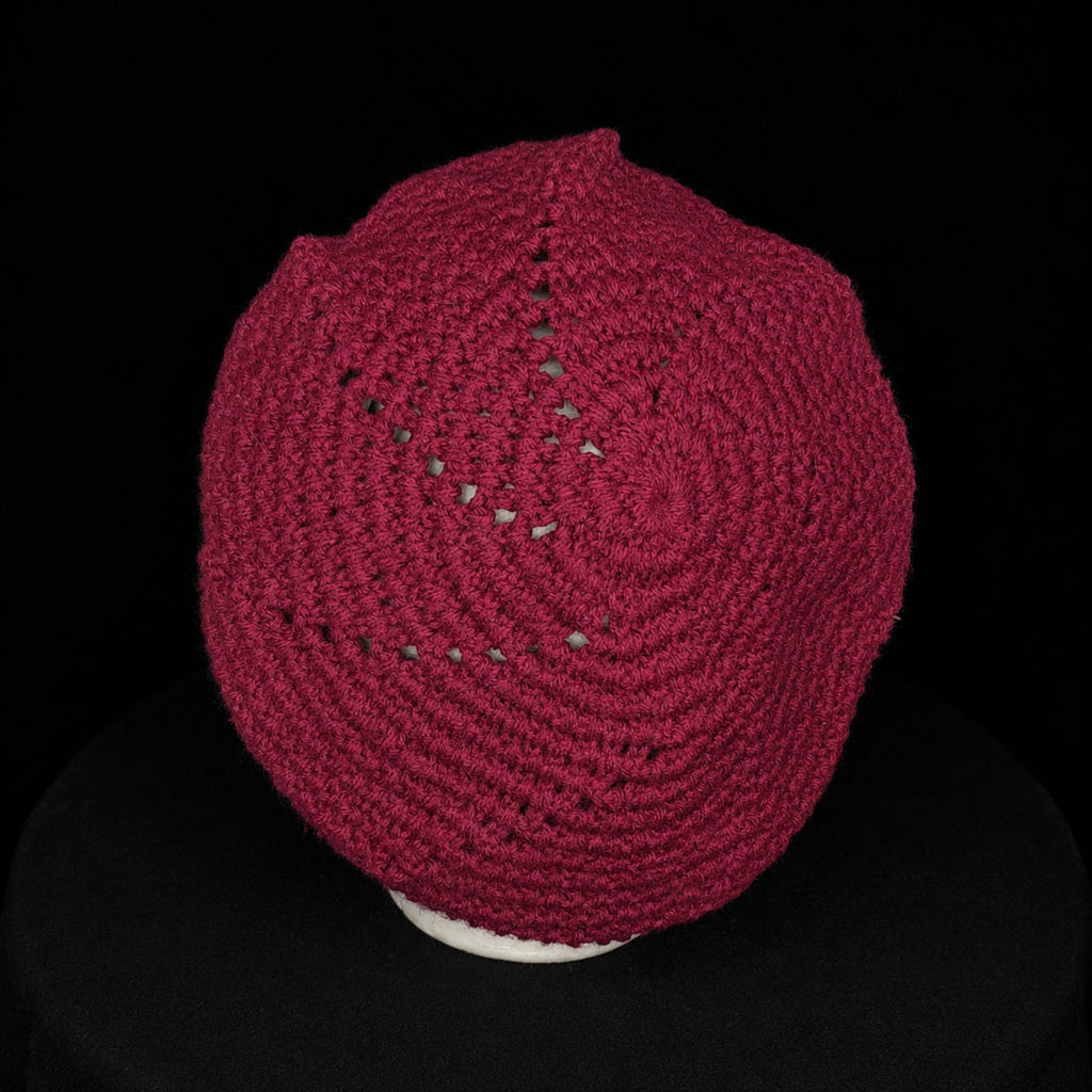 Vintage Handmade Burgundy Crochet Beret Slouchy Knit Tam Hat Women's One Size Boho