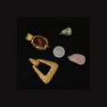 Vintage Mixed Jewelry Lot Gold Tone Brooches Rose Quartz Green Stone Pendants 4 Pc