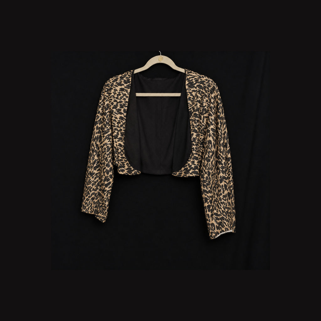 Vintage Leopard Print Cropped Bolero Jacket Open Front 3/4 Sleeve