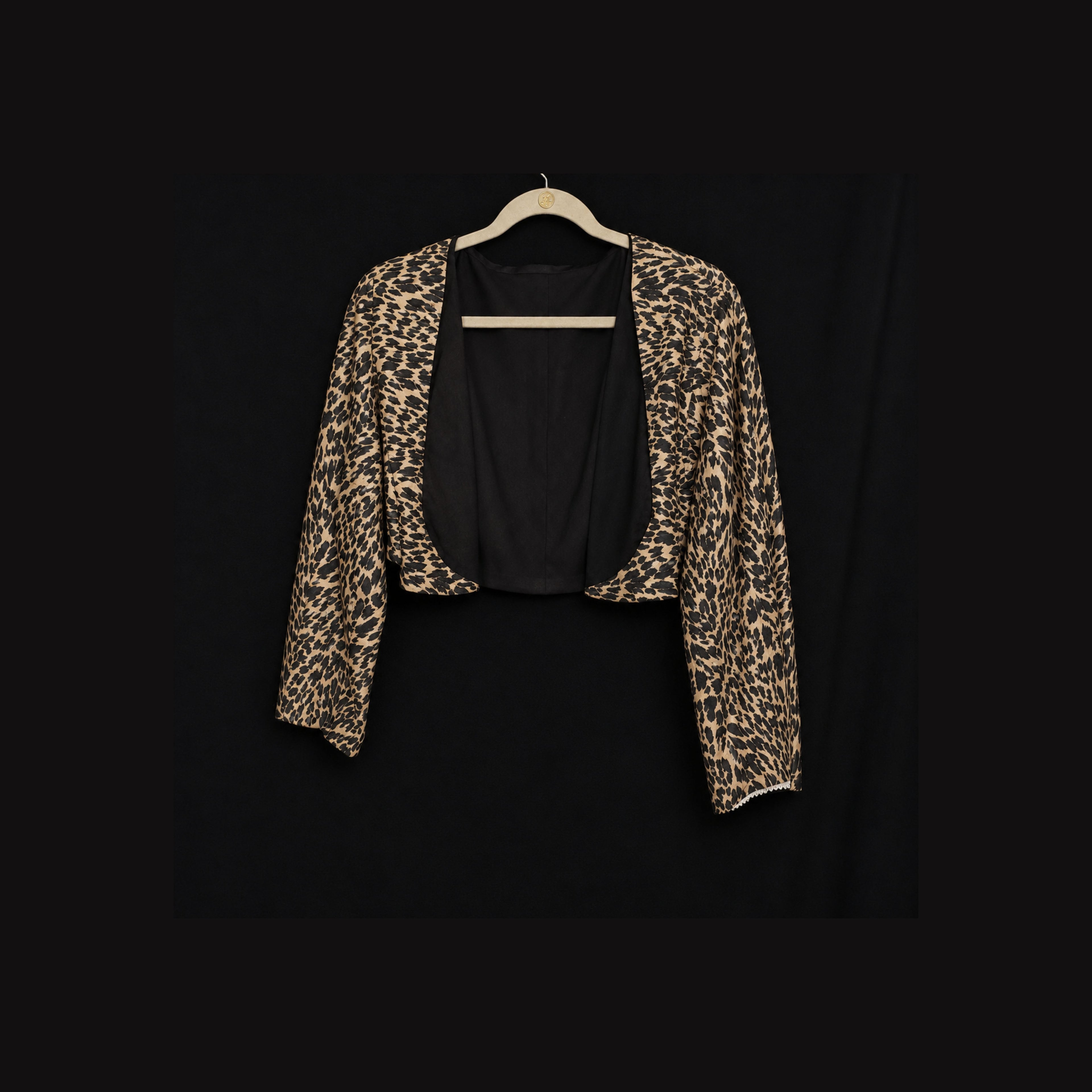 Vintage Leopard Print Cropped Bolero Jacket Open Front 3/4 Sleeve
