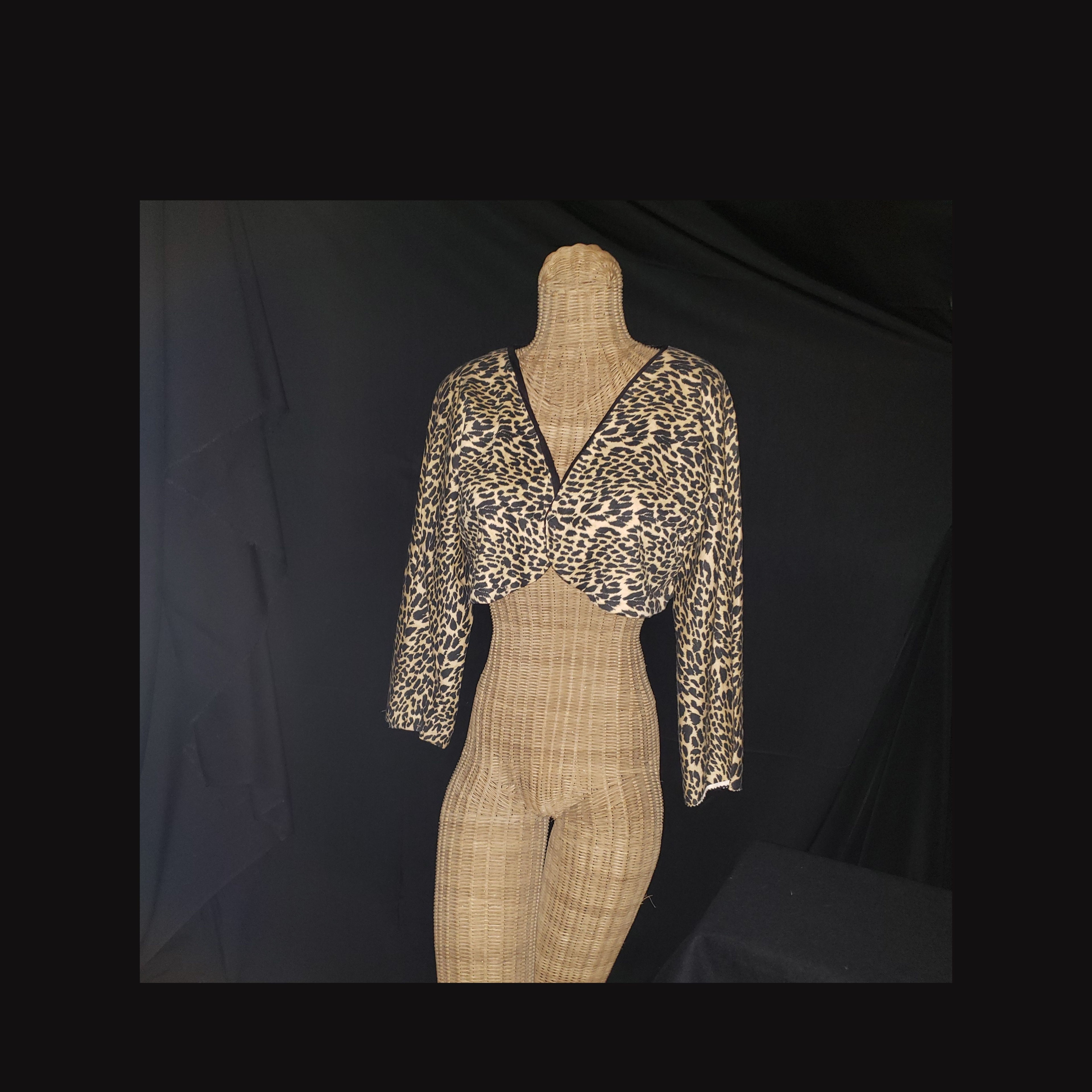 Vintage Leopard Print Cropped Bolero Jacket Open Front 3/4 Sleeve