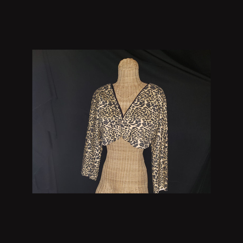 Vintage Leopard Print Cropped Bolero Jacket Open Front 3/4 Sleeve