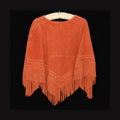Newport News Genuine Leather Fringe Poncho Cape Rust Western Beaded Suede L/XL