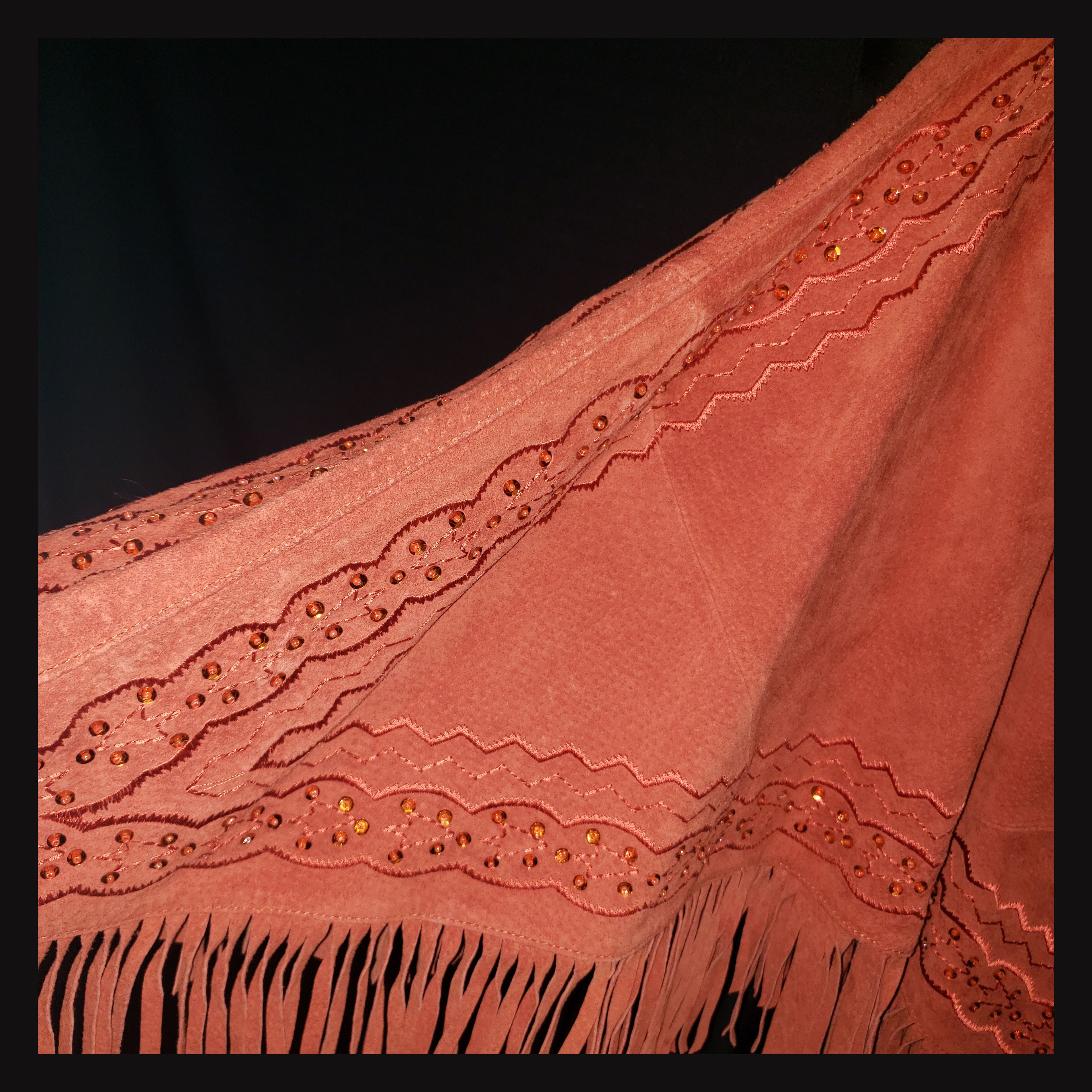 Newport News Genuine Leather Fringe Poncho Cape Rust Western Beaded Suede L/XL