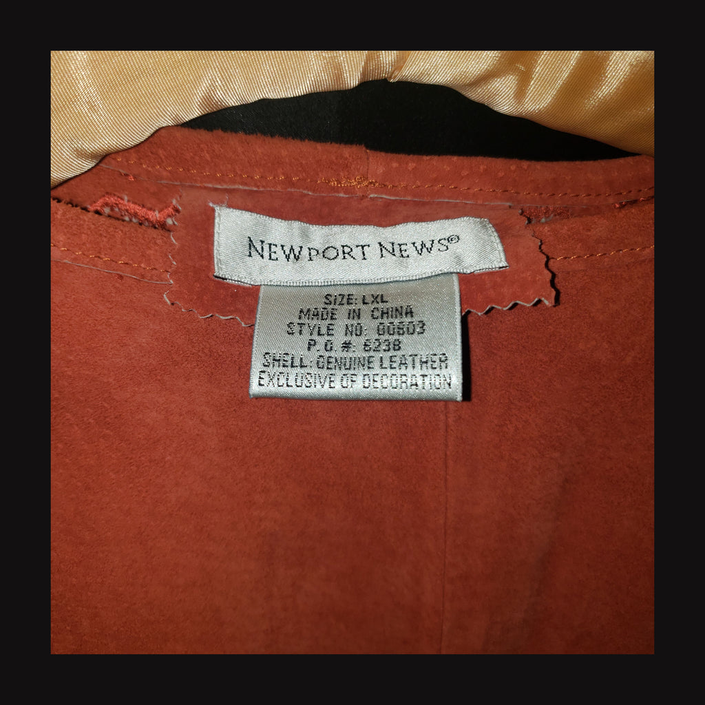 Newport News Genuine Leather Fringe Poncho Cape Rust Western Beaded Suede L/XL