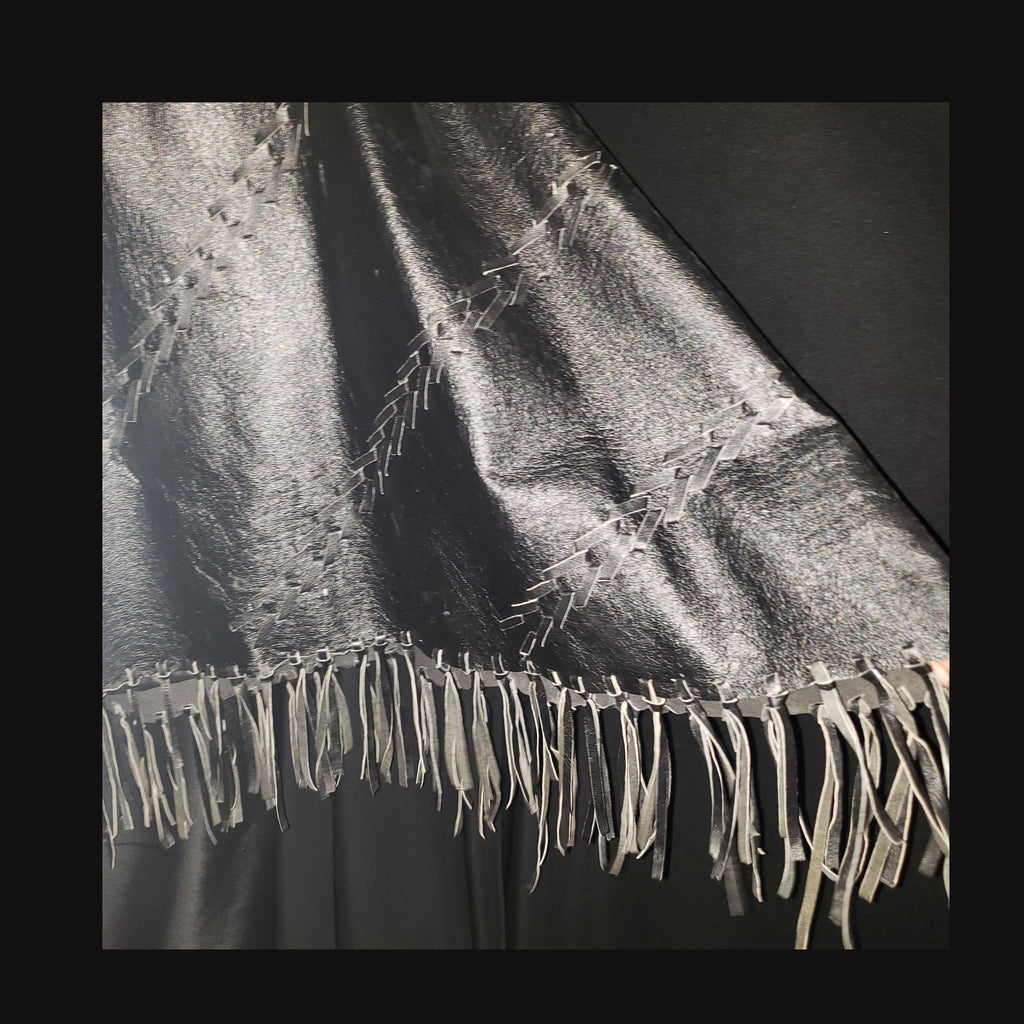 Vintage Newport News Black Genuine Leather Fringe Poncho Cape Western Boho