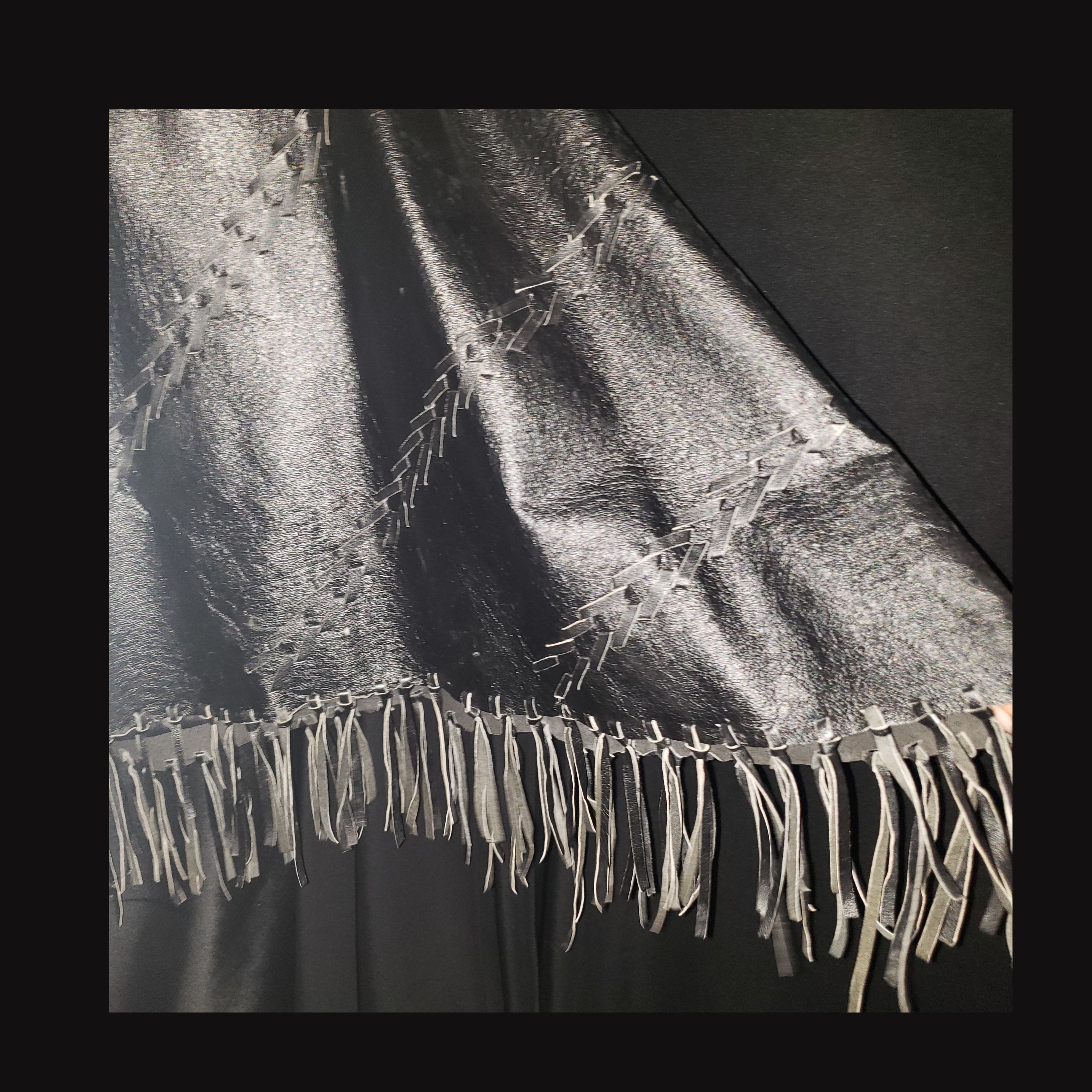 Vintage Newport News Black Genuine Leather Fringe Poncho Cape Western Boho
