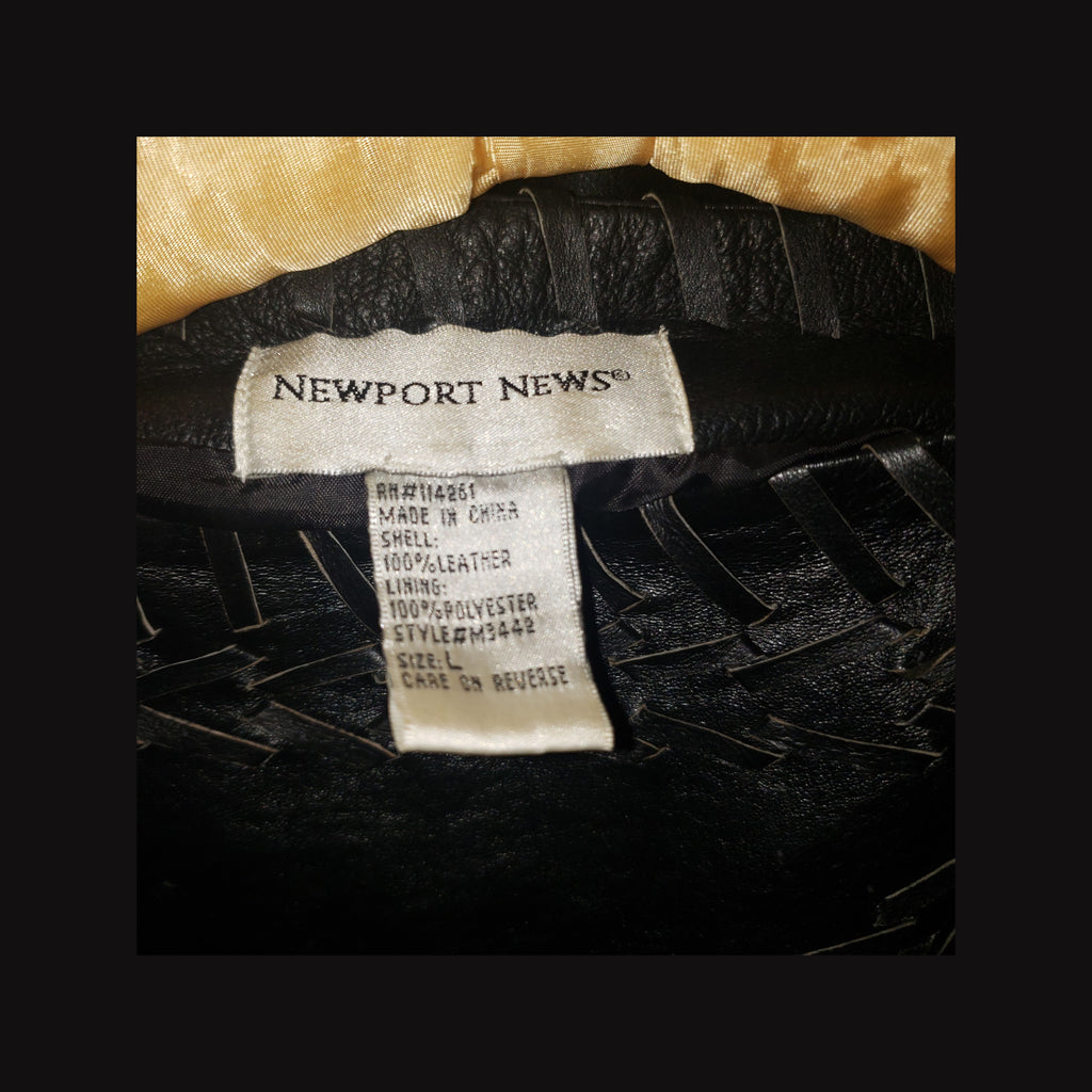 Vintage Newport News Black Genuine Leather Fringe Poncho Cape Western Boho