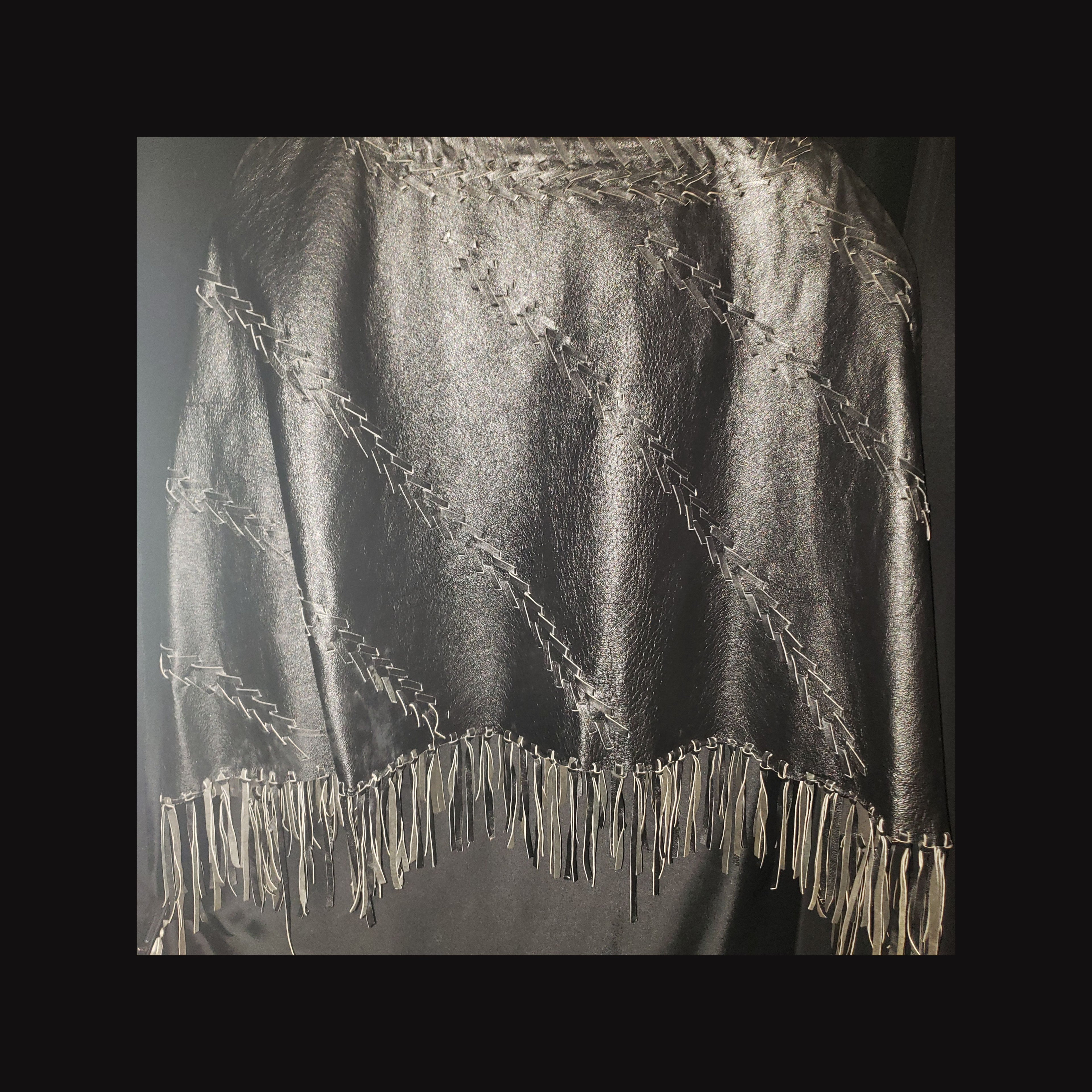 Vintage Newport News Black Genuine Leather Fringe Poncho Cape Western Boho