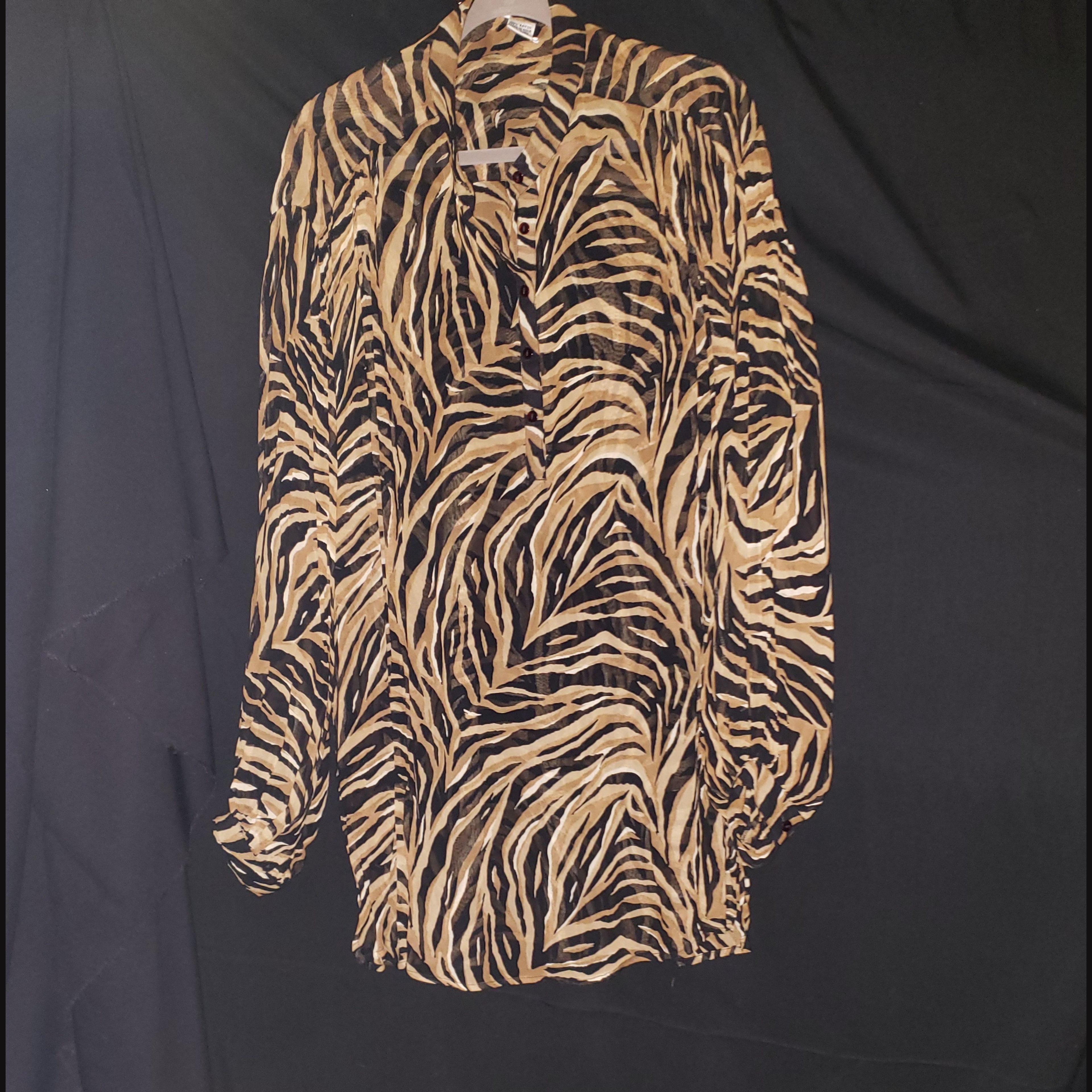 Vintage Animal Print Rayon Tunic Semi-Sheer Blouse Women's