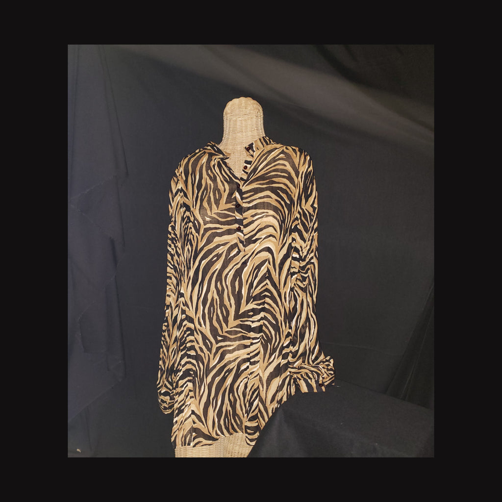 Vintage Animal Print Rayon Tunic Semi-Sheer Blouse Women's