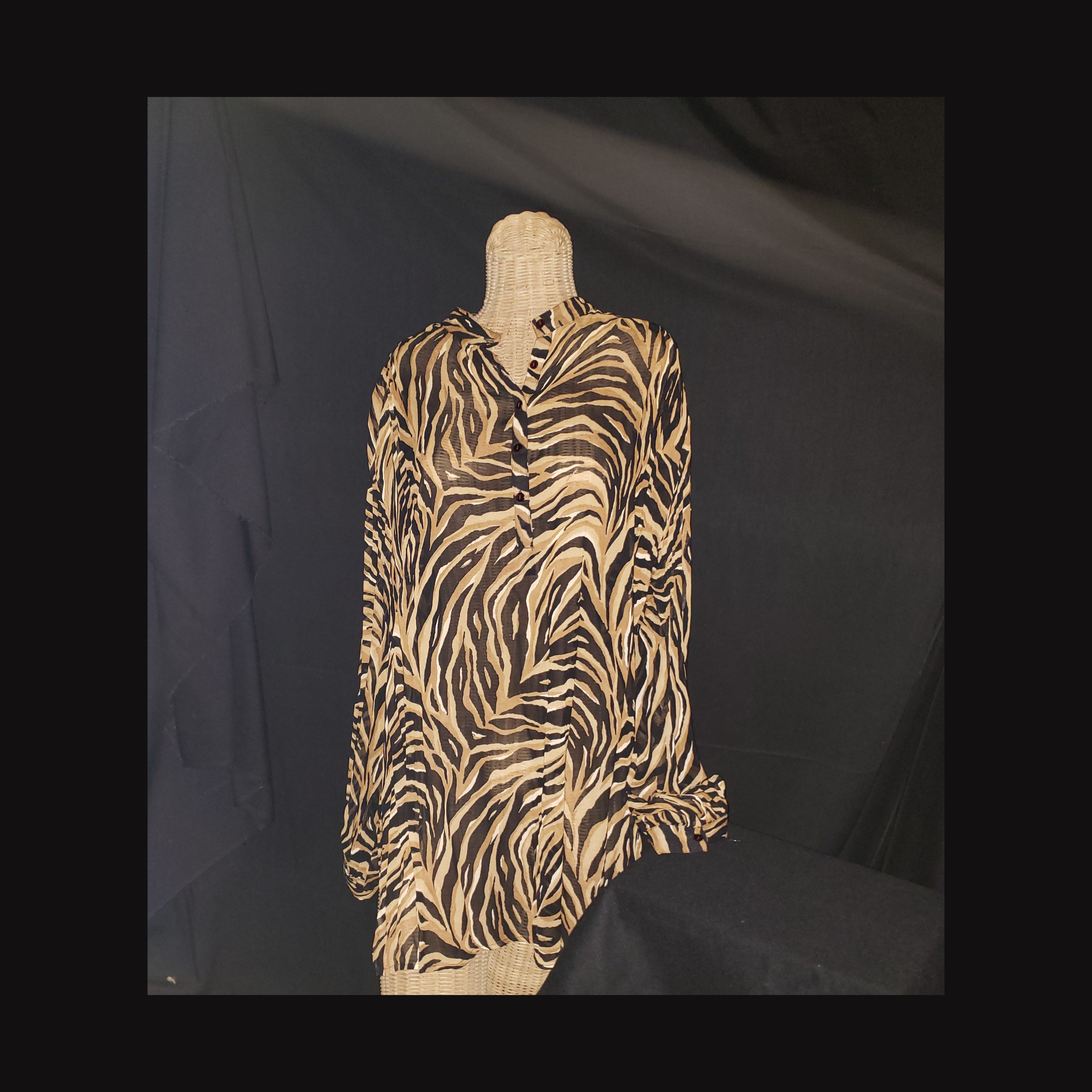 Vintage Animal Print Rayon Tunic Semi-Sheer Blouse Women's