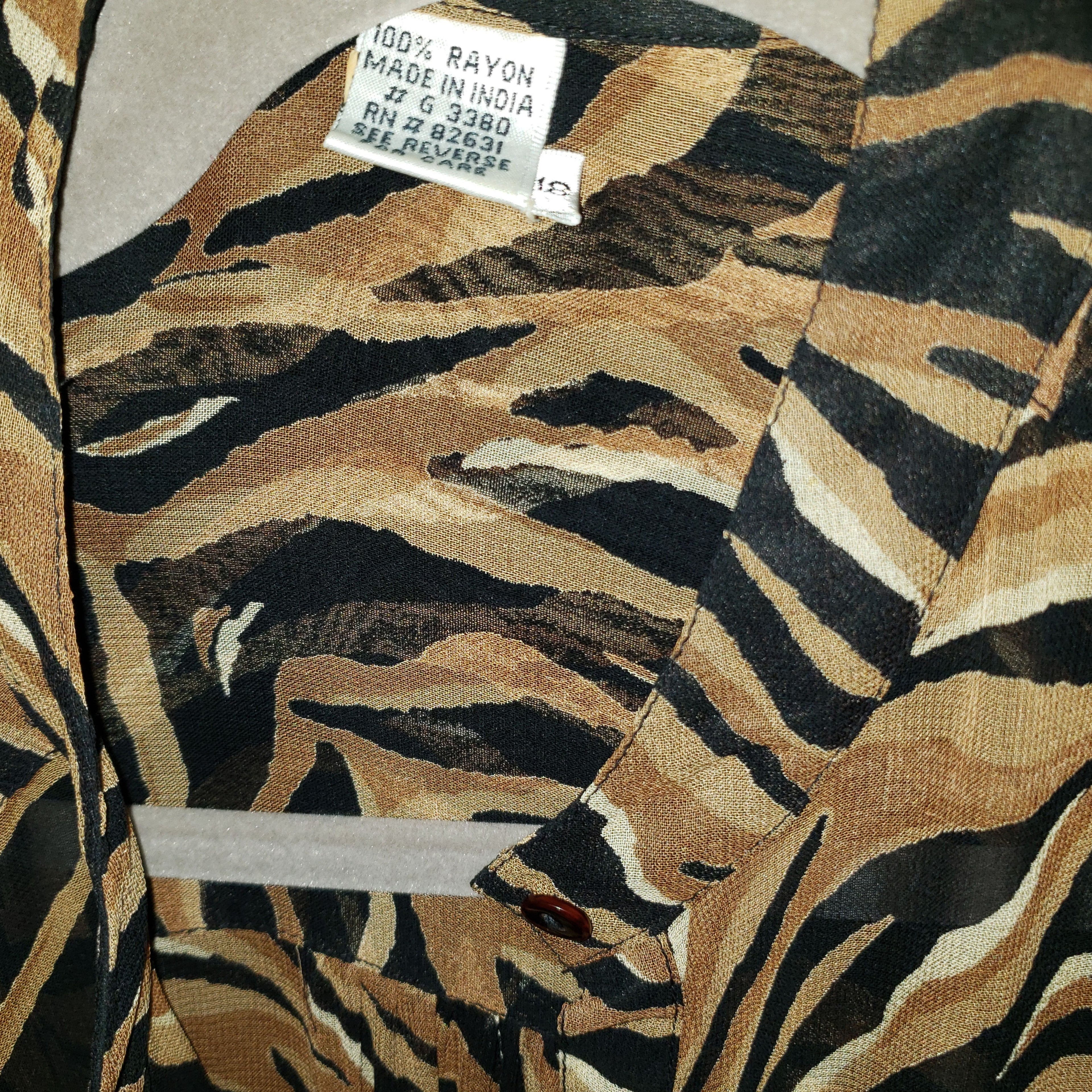 Vintage Animal Print Rayon Tunic Semi-Sheer Blouse Women's
