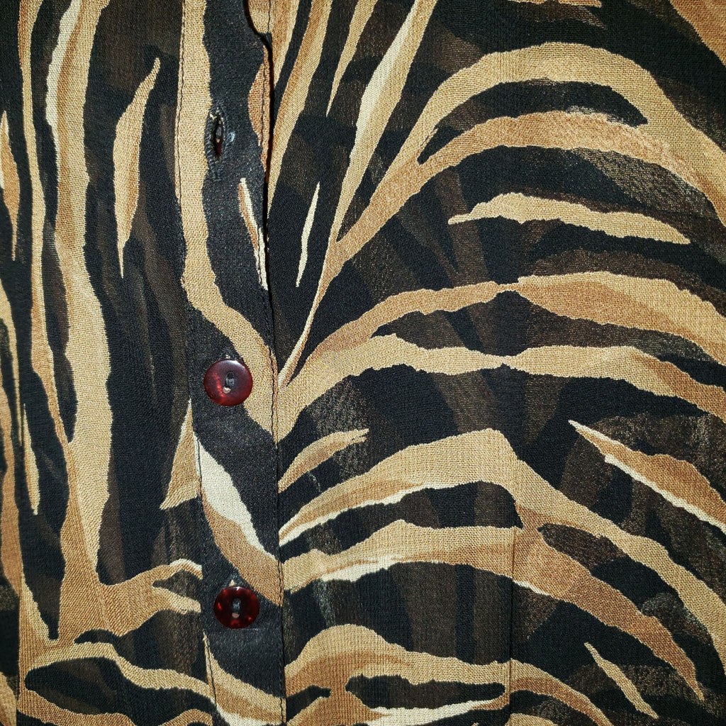 Vintage Animal Print Rayon Tunic Semi-Sheer Blouse Women's