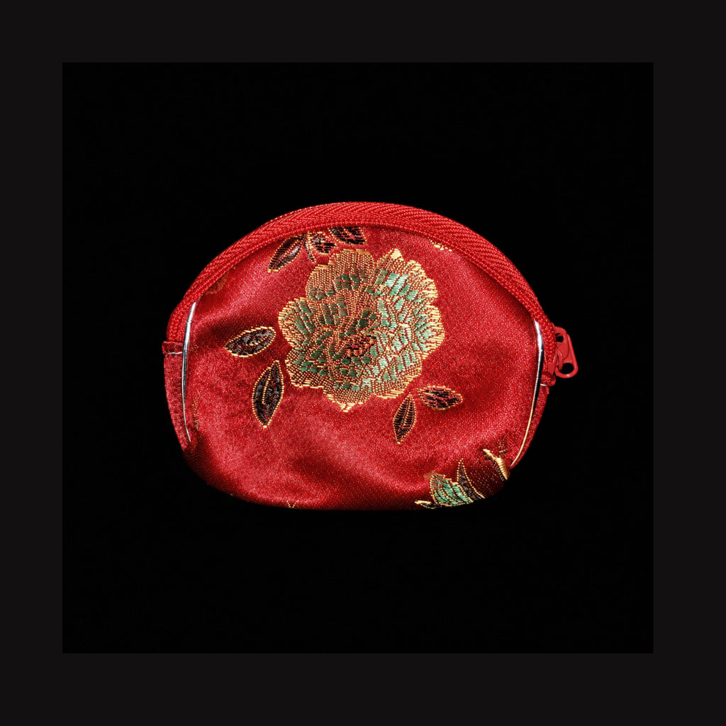 Red Floral Brocade Nesting Cosmetic & Travel Pouch Set — 5 Pieces