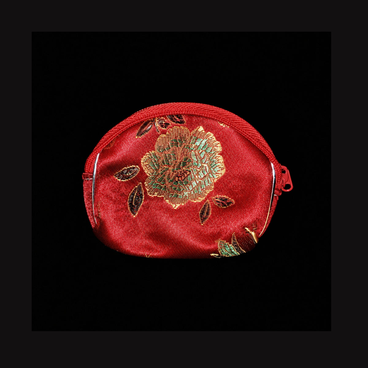 Red Floral Brocade Nesting Cosmetic & Travel Pouch Set — 5 Pieces