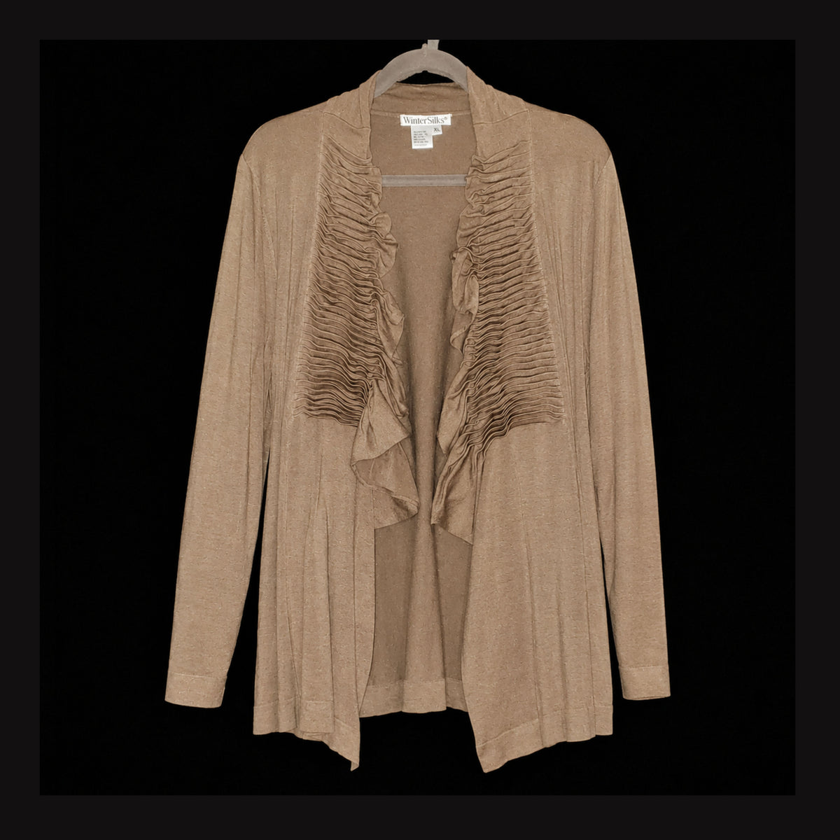 WinterSilks Silk Blend Ruffled Open-Front Cardigan - Taupe - XL