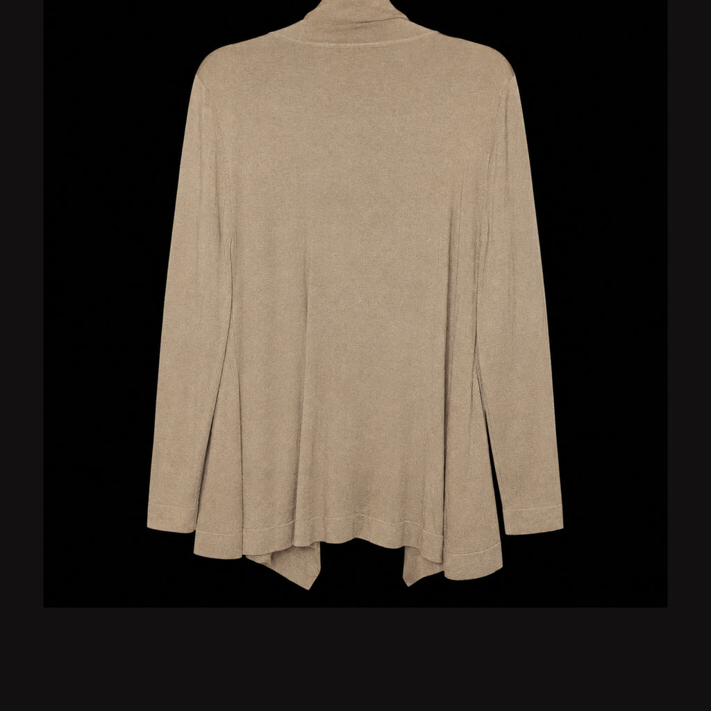 WinterSilks Silk Blend Ruffled Open-Front Cardigan - Taupe - XL