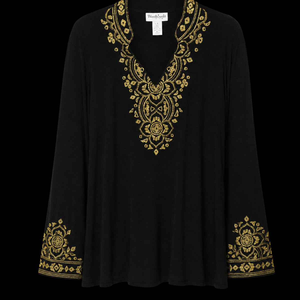 NorthStyle Black & Gold Embroidered Tunic Top – Size 1X