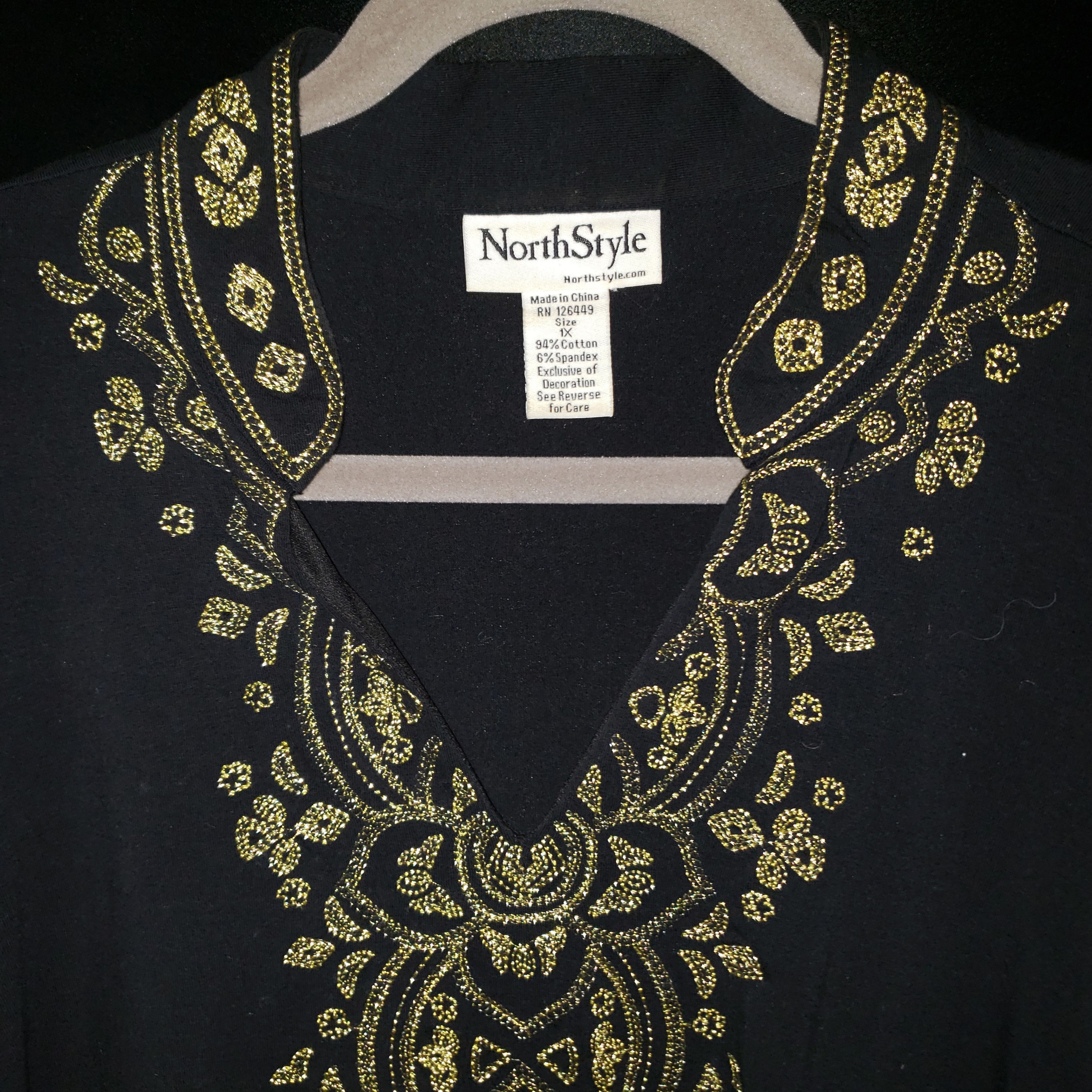 NorthStyle Black & Gold Embroidered Tunic Top – Size 1X