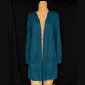 Women's Teal Bouclé Open Front Long Cardigan Sweater