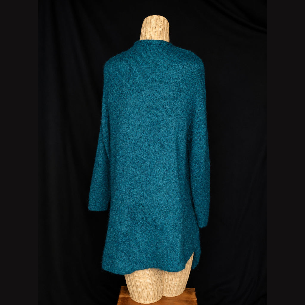 Women's Teal Bouclé Open Front Long Cardigan Sweater