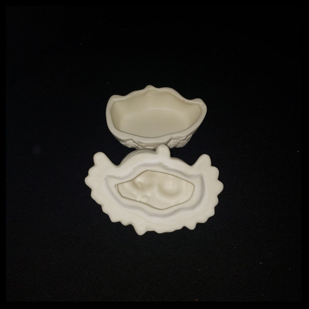 Vintage White Bisque Porcelain Cherub Trinket Box Angel Keepsake Jewelry Box with Lid