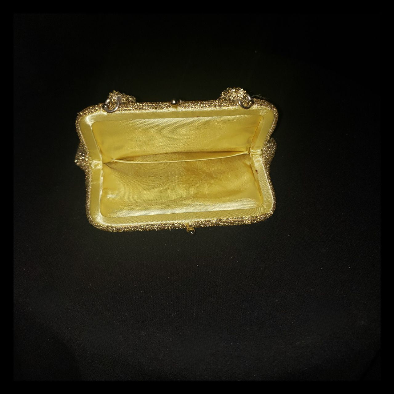 Vintage Gold Beaded Evening Clutch Purse Kiss Lock Chain Strap Formal Handbag