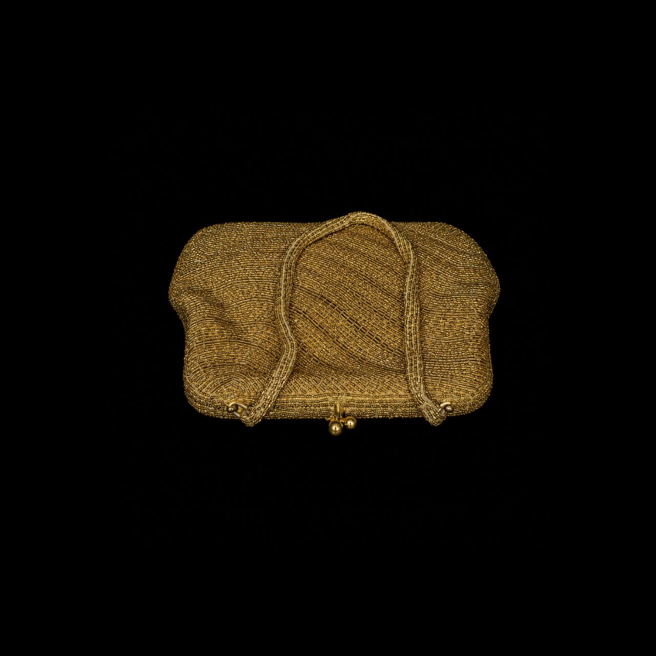Vintage Gold Beaded Evening Clutch Purse Kiss Lock Chain Strap Formal Handbag
