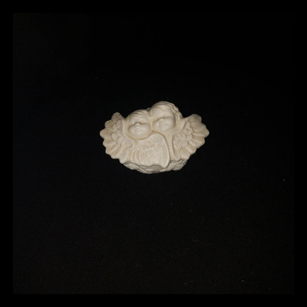 Vintage White Bisque Porcelain Cherub Trinket Box Angel Keepsake Jewelry Box with Lid