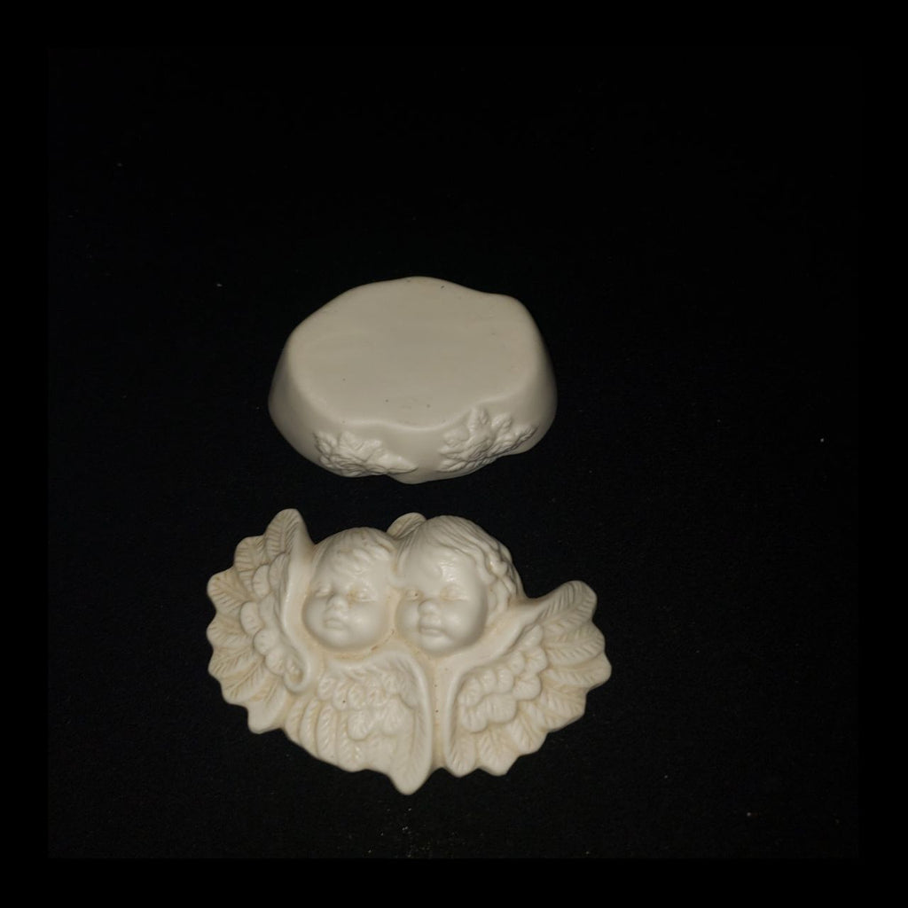 Vintage White Bisque Porcelain Cherub Trinket Box Angel Keepsake Jewelry Box with Lid