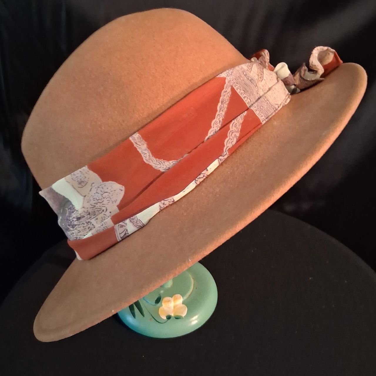 Mid-20th Century Felt Cloche Hat with Silk Ribbon Detail