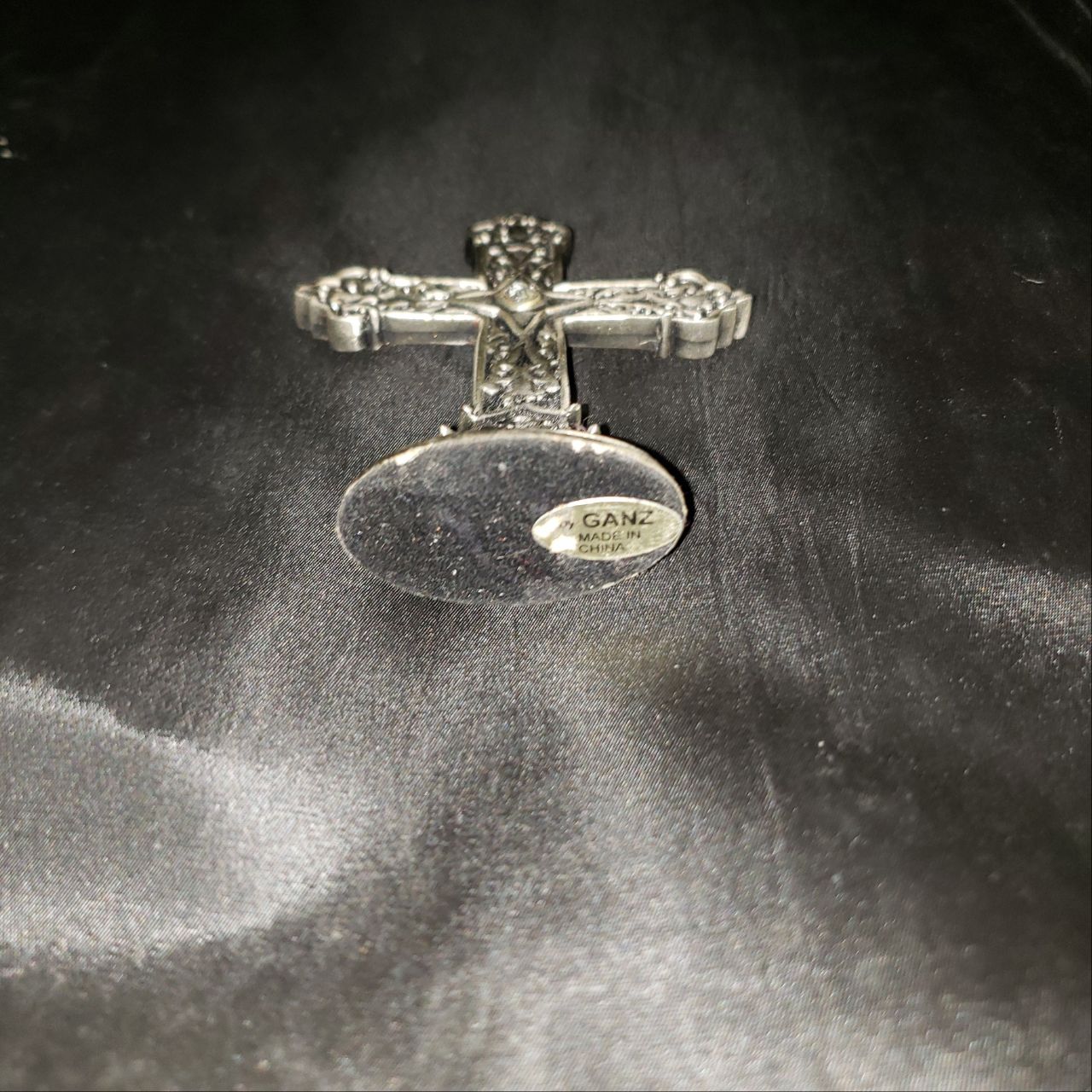 Vintage Ornate Standing Cross Figurine – Silver Tone Decorative Cross