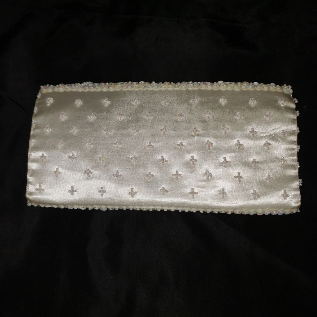 Vintage Ivory Beaded Evening Clutch Purse with Iridescent Sequins