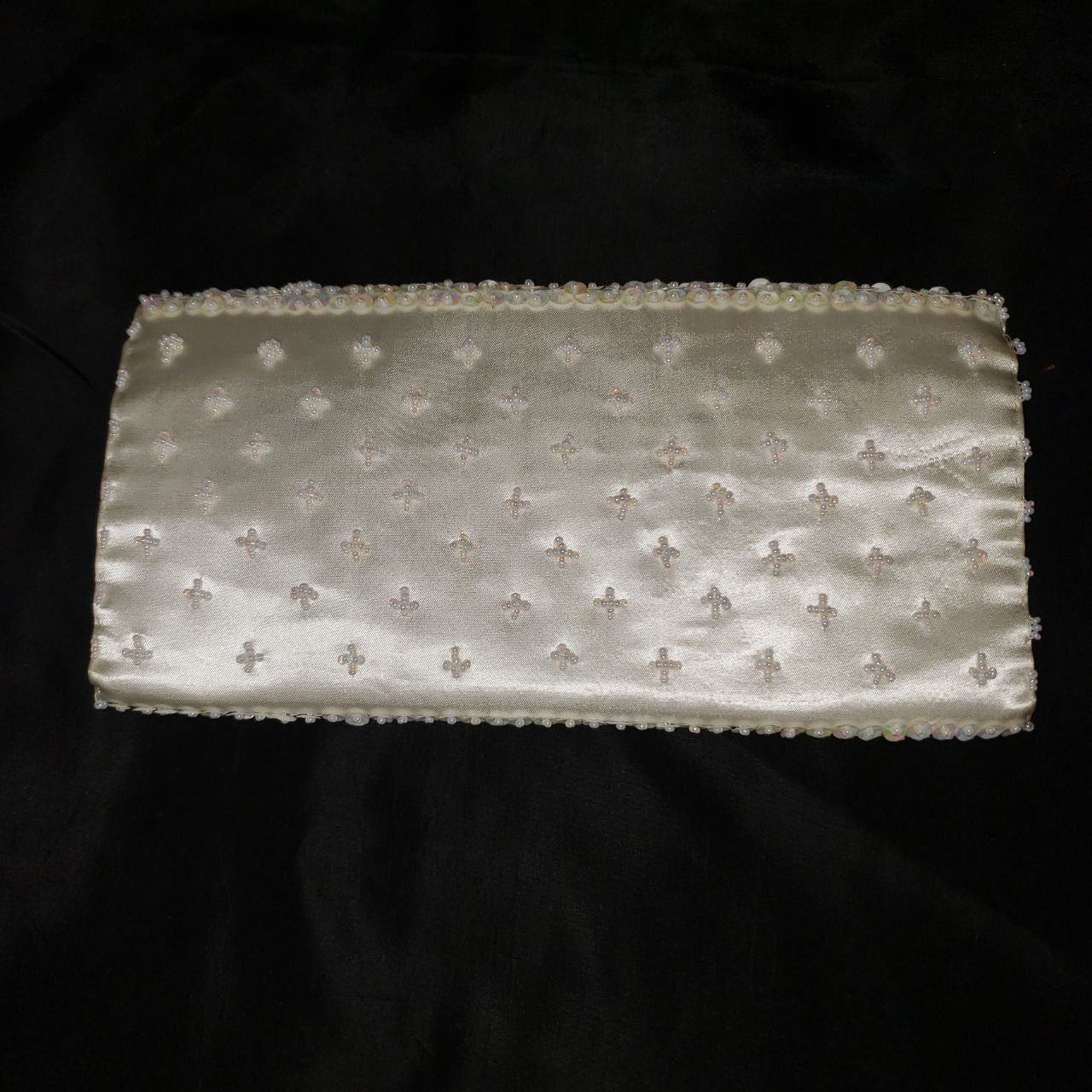 Vintage Ivory Beaded Evening Clutch Purse with Iridescent Sequins