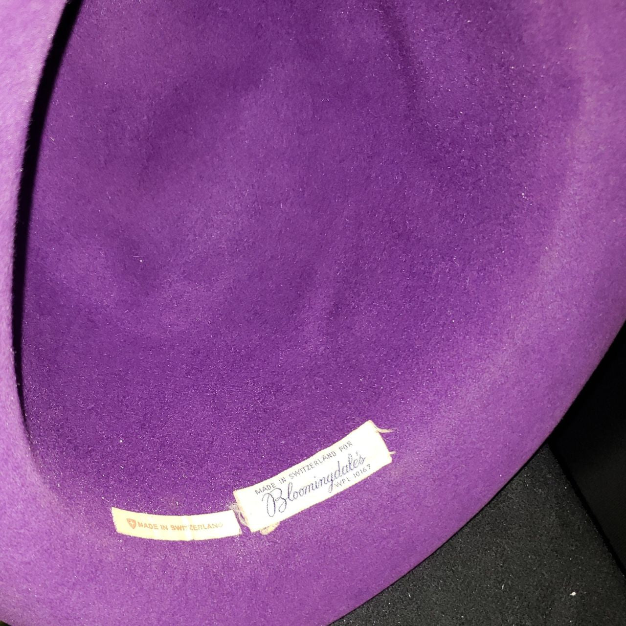 Vintage Purple Wool Felt Cloche / Wide Brim Hat – Made in Switzerland for Bloomingdale’s