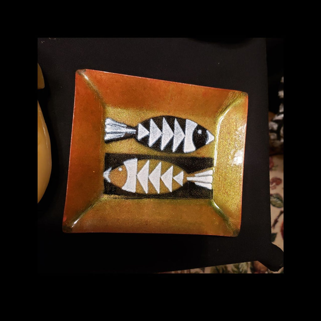 Vintage Mid-Century Enamel Fish Tray / Catchall Dish