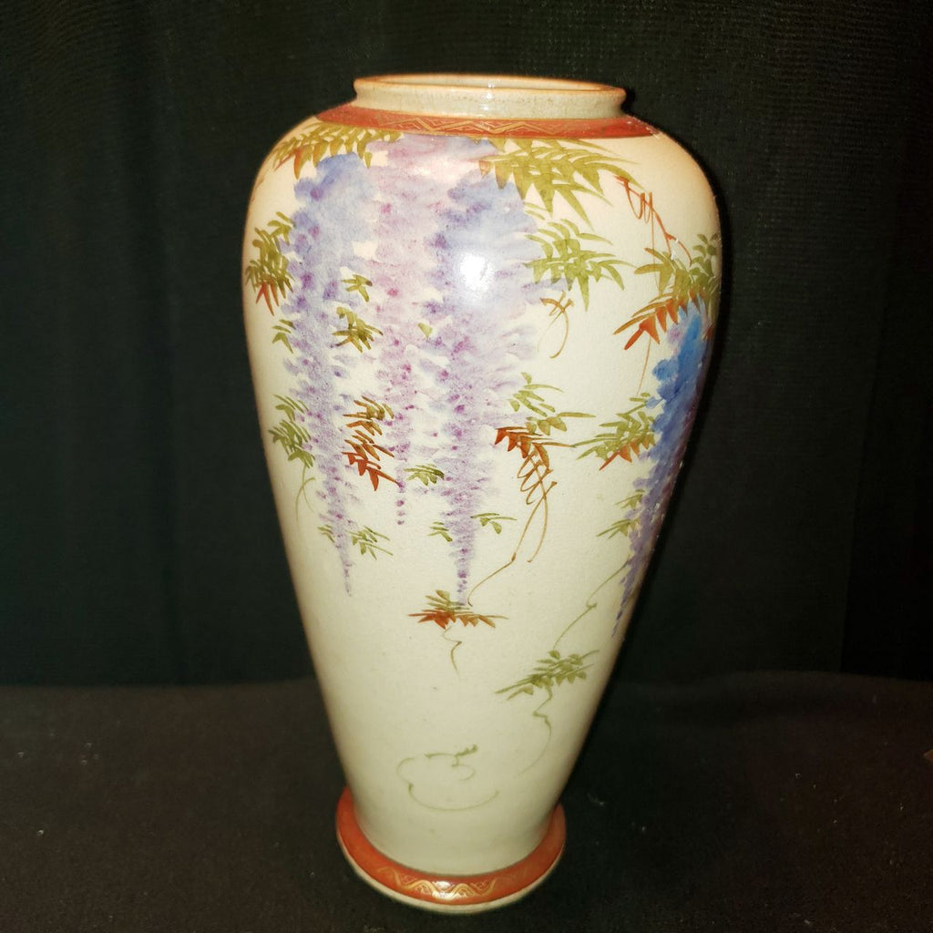 Vintage Satsuma Japanese Hand-Painted Wisteria Porcelain Vase